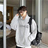 Street Half Zip Hoodie Mens Spring New Vintage Letter Embroidery Loose