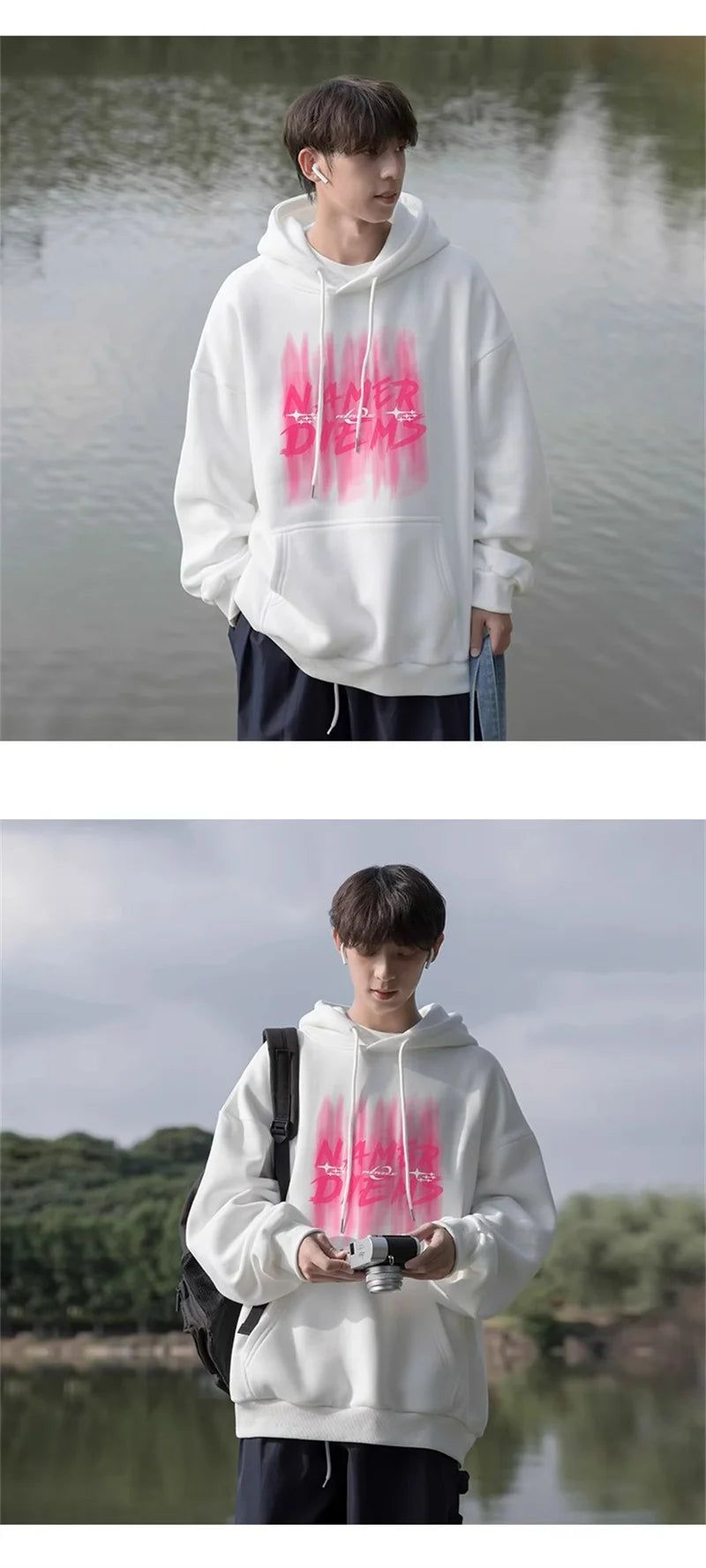 2024 New Graffiti Letter Print Hooded Fleece Sweatshirt For Men Loose