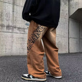 2023 new fashion letter graffiti brown hip hop men baggy jeans pants y2k clothes straight vintage denim trousers pantalon homme denim street jeans
