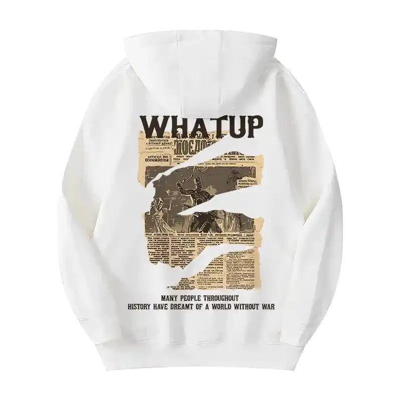 New Gothic Newspaper Graphic Print Hooded Sweatshirt For Men Fleece Hip Hop