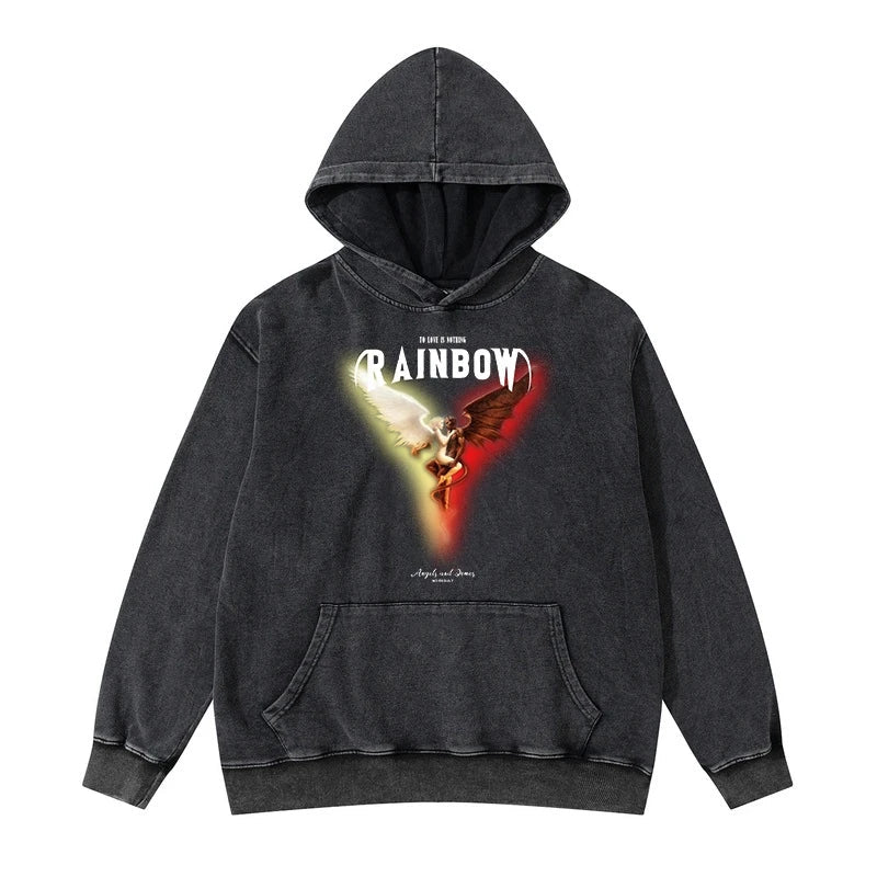 Harajuku tribal flames featuring rainbowtouches washed hoodie mens high street fashion skull graphic hoodies hip hop anime style coat unisex superior quality