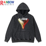 Harajuku tribal flames featuring rainbowtouches washed hoodie mens high street fashion skull graphic hoodies hip hop anime style coat unisex superior quality