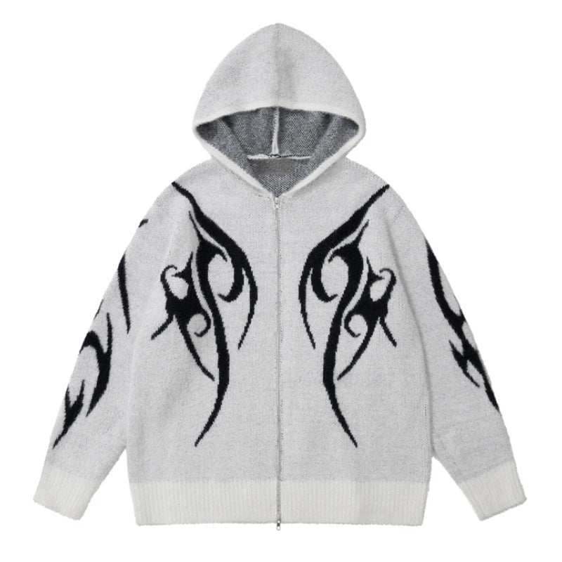 hip hop knitted pullover, bold design pullover, cozy fashion fit, stylish street outfit, modern aesthetic appeal