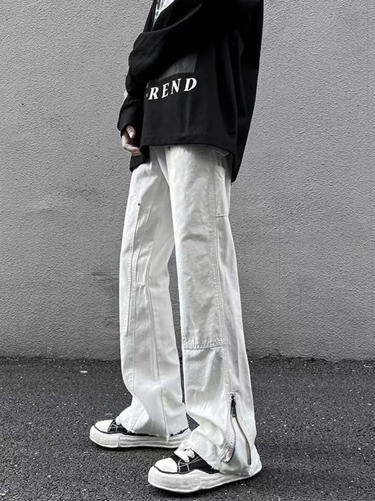 2023 autumn new light luxury fashion retro jeans men zipper straight loose jeans all match boutique clothing simple style unique jeans style 3710