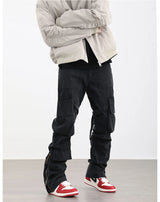 mens hip hip pants retro cargo pant streetwear side pockets bottom zipper harajuku joggers casual loose straight cotton trousers unique joggers style 3826