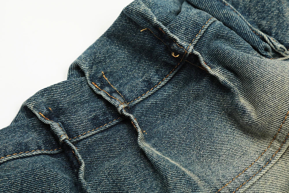 streetwear side pockets pleated washed blue jeans unisex straight baggy y2k denim pants ropa hombre casual cargo pants oversized unique cargo style 1205