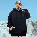 Wave Graphics Letter Print Loose Casual Fleece Hoodies For Men Autumn