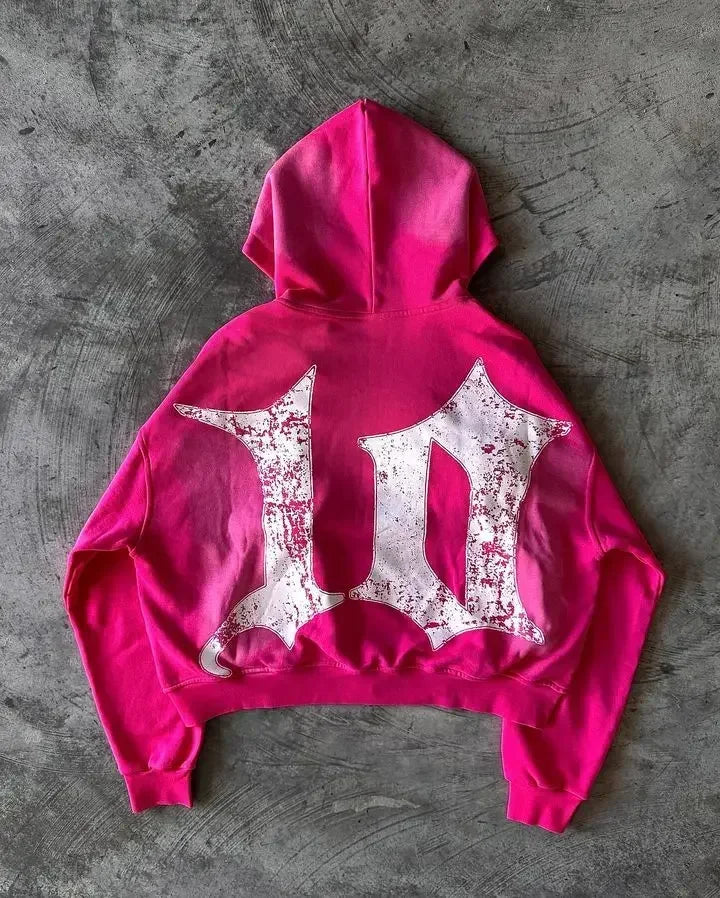 gothic cartoon embroidered letters pink loose hoodie sweatshirt 2 piece sets womens outfits streetwear zipper hoodie y2k clothes minimalist street pants