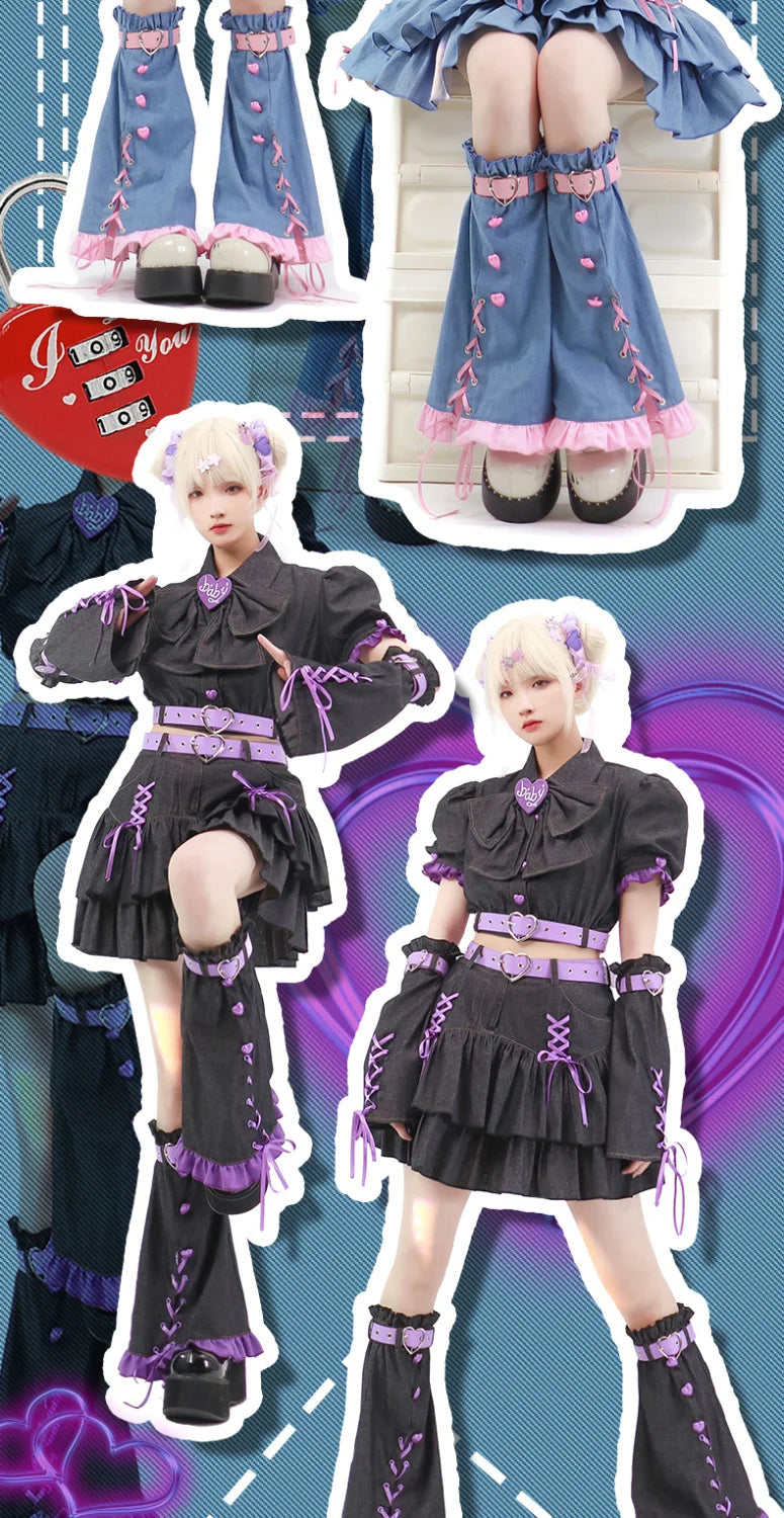 Y2K Set Sweetheart Spicy Girl dress skirt sets Women's 2023 Summer Bubble Sleeve Bowtie Campus Style 2 piece sets womens outfits