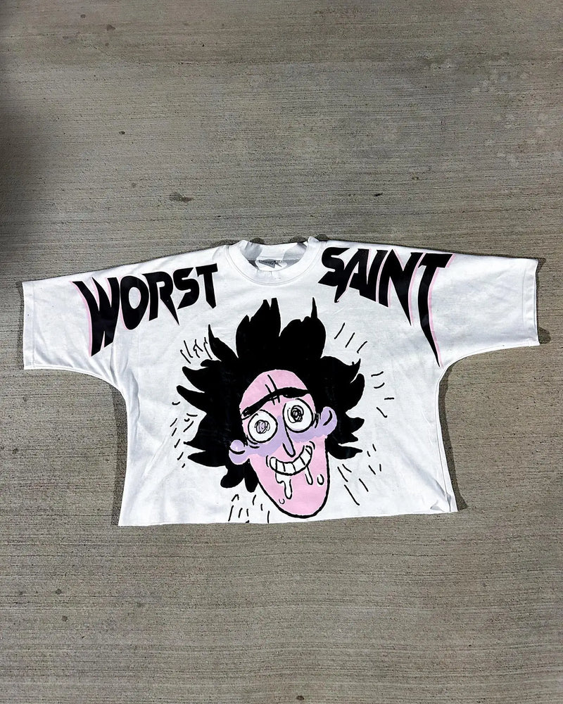 Vaporwave Graphic tee – Y2K Retro Casual Cartoon Print Round Short Sleeved Oversized