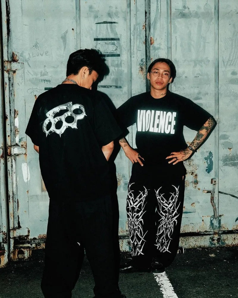 american high street trendy brand loose floor mopping trousers men y2k gothic punk dark style printed oversized trousers women unique default style 3732