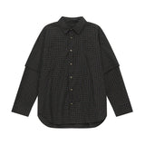 Mens 2024 Autumn Checkered Fake Two Piece Collar Shirt Casual Chic Loo