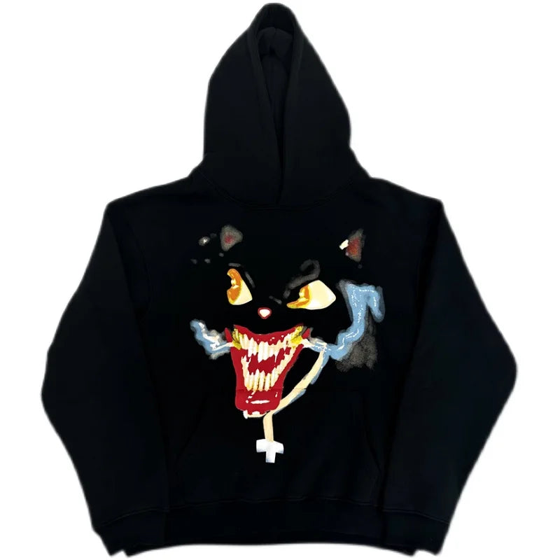 Y2K barcode glitch featuring kanye foam letter printing hoodie pullovers urban mens streetwear fleece hooded hoodies oversized winter unisex warm clothing