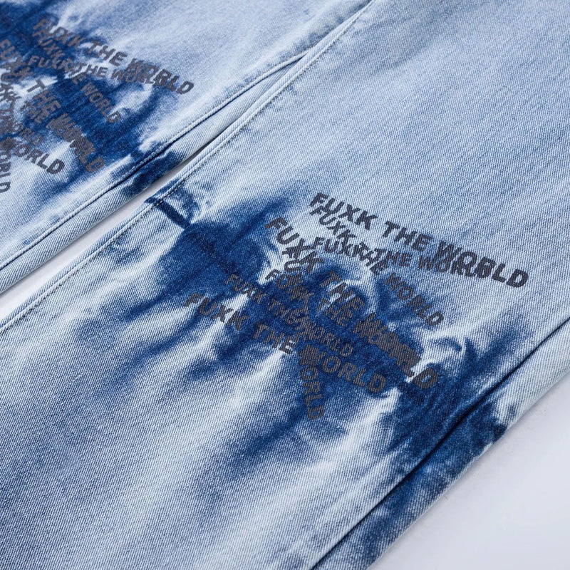 2024 Streetwear Blue Jeans Letter Printing Vintage Retro Denim Trousers Harajuku Jogger Denim Jeans Hipster