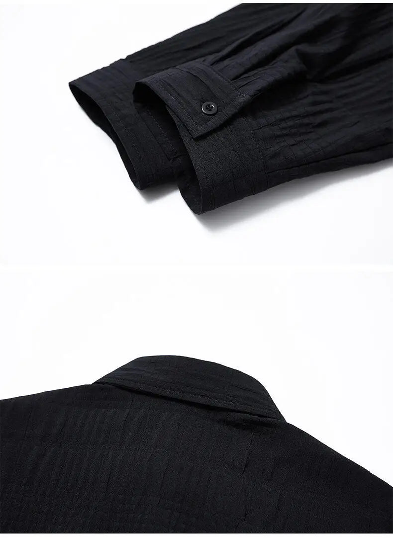 Wrinkled Fabric Casual Long Sleeve Shirt Men and Women Solid Color Streetwear Fashion Loose Black White Shirts Oversize Blouses