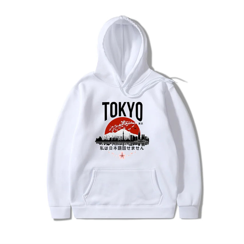 Japanese Tokyo Sakura Print Mens Hoodie Fashion Winter Autumn Mens Wom