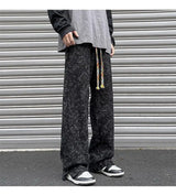 korean style waffle tie dye casual pants high street vibe pants men trendy brand colorful drawstring side slit straight trousers unique default style 2110