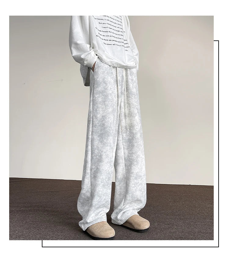 harajuku streetwear tie dye casual pants men women wide leg straight mopping trousers oversize korean fashion drawstring pants unique default style 1287