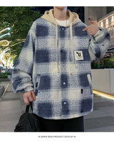 American high street men and women trendy personalized hooded cardigan sweatshirt couple loose retro plaid casual jacket top y2k