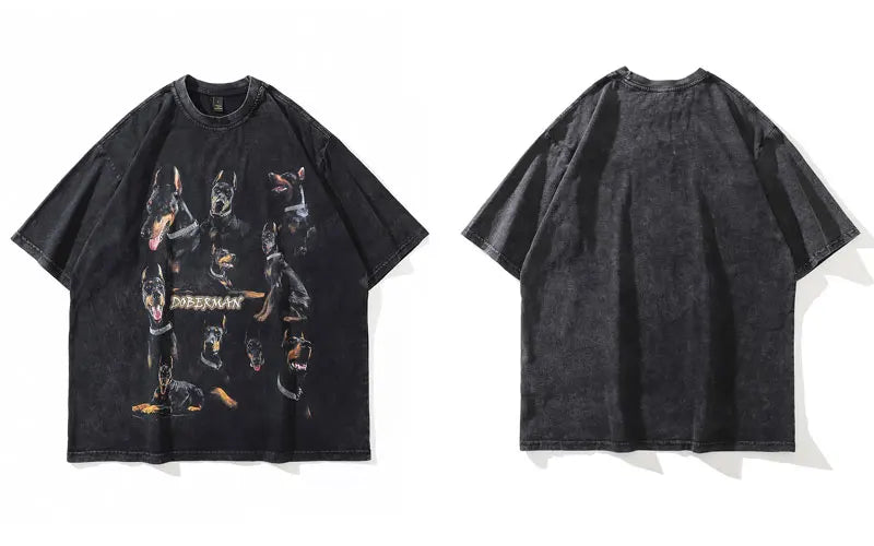 Vaporwave Oversized shirt – Oversize Distressed T Shirts Hip Hop Vintage Doberman Dog Pr