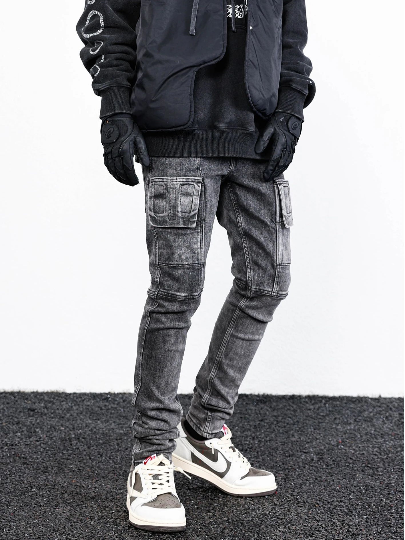 side pocket denim retro jeans mens biker zipper jean trousers hip hop fashion high street slim fit pants joggers y2k men s jeans unique joggers style 2939