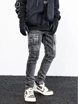 side pocket denim retro jeans mens biker zipper jean trousers hip hop fashion high street slim fit pants joggers y2k men s jeans unique joggers style 2939