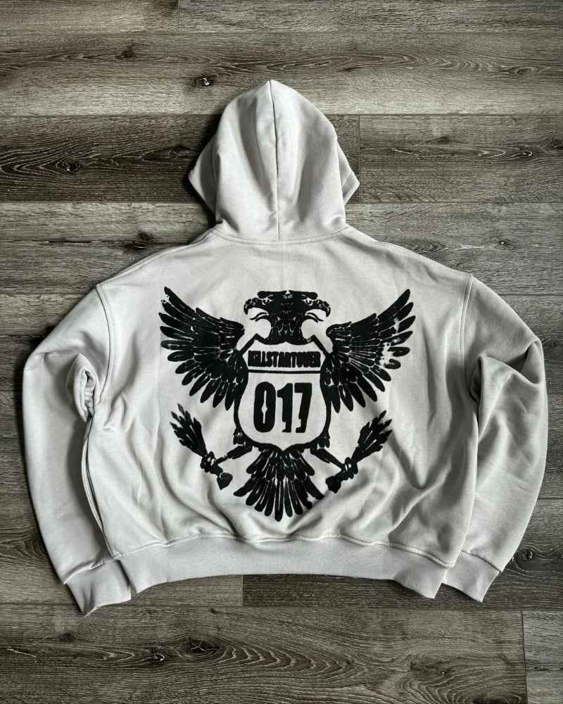 American Trendy Brand Fashion Loose Zipper Hoodie Men Street Harajuku