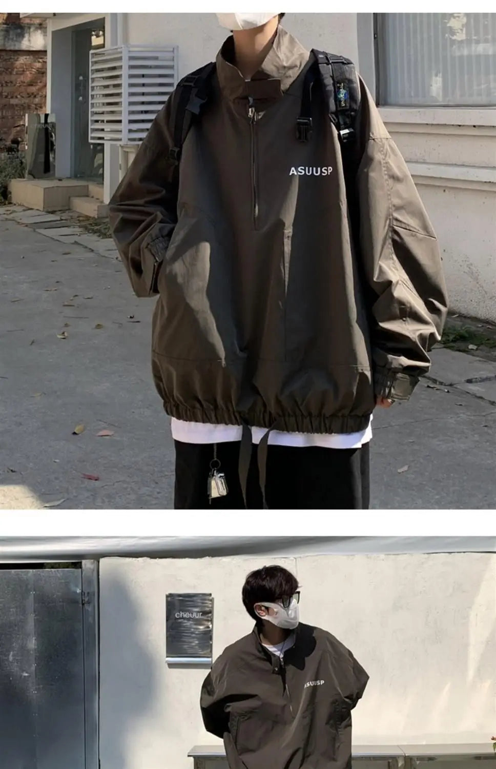 Mens Coat Spring And Autumn Stand Up Collar Half Zipper Oversize High