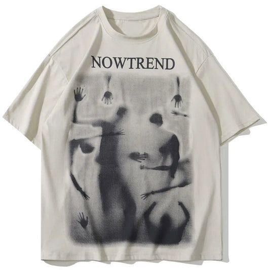Glitchcore Fashion – Aolamegs Men Gothic Demon Ghost Print Oversized T Shirt Punk – Modern Streetwear for Everyone