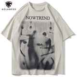 Glitchcore Fashion – Aolamegs Men Gothic Demon Ghost Print Oversized T Shirt Punk – Modern Streetwear for Everyone