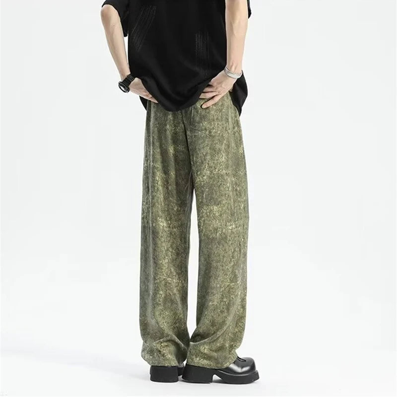 2024 goth tie dye corduroy pants mens autumn baggy wide leg straight casual trousers women drawstring hip hop y2k sweatpants relaxed fit joggers