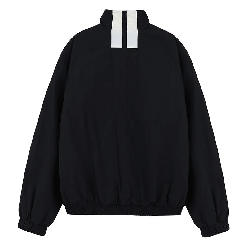 Black Techwear Zip Jacket with Stand Collar – Urban Street Fit