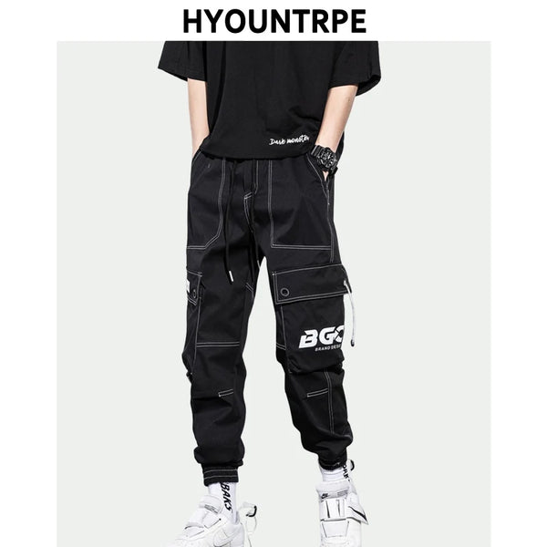 mens side pocket cargo pants casual elastic waist trousers streetwear hip hop loose fit ankle drawstring sweatpants joggers urban active pants