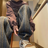 autumn striped woolen straight leg pants for men classic y2k vintage baggy trousers new casual high street fashion sweatpants streetwear sweatpants