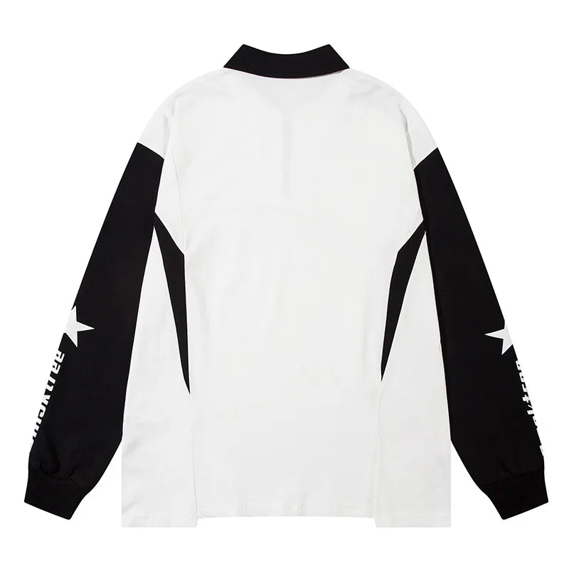 Raglan Sleeve Lapel Zipper Sweatshirt for Men Autumn Letter Print Polo Collar Loose
