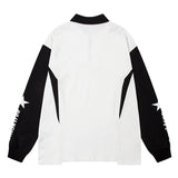 Y2K Streetwear Colorblock Raglan Sleeve Lapel Zipper Sweatshirt for Men Autumn Letter Print Polo Collar Loose Pullover Unisex