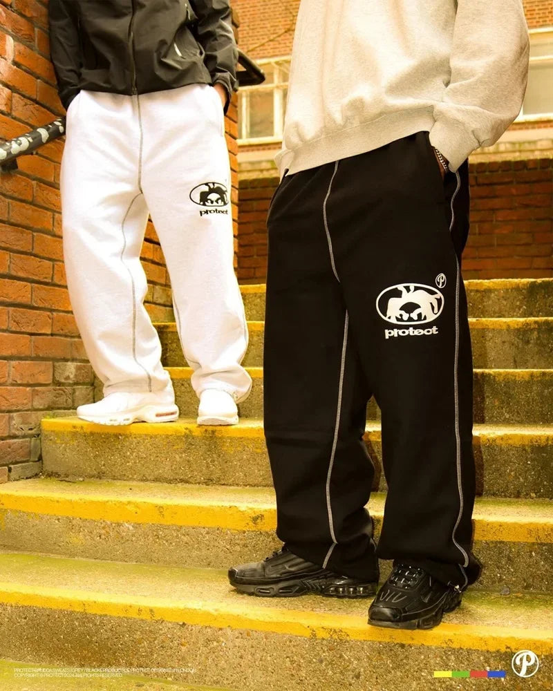 y2k street simple fashion casual sports trousers men y2k harajuku retro wide leg pants trendy brand oversized trousers women unique default style 3301