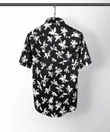 New 2021 luxury Men Classic Hibiscus Flowers Fashion 50% Silk Casual Shirts Shirt high quality Pocket Short sleeves #A48