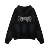 Vintage Zip Up Hoodie Jacket Y2K Punk Gothic Loose Washed Hooded Sweat