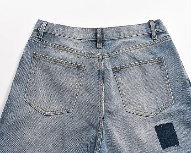 2024 european and american patchwork washed wide denim jeans y2k street wear splicing patches damaged flare pants jeans for men unique jeans style 269