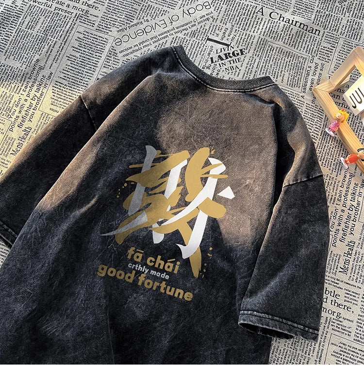 Anime Graphic tee – Vintage Streetwear T Shirts Acid Washed Printed T Shirt 100