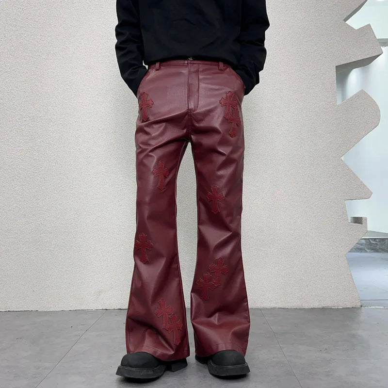 pu leather pants men streetwear fashion hip hop punk gothic vibe casual faux leather pant man boyfriend motorcycle trousers clean everyday pants