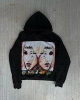 Y2K American Street Fashion Anime Letter Graffiti Print Oversized Hood
