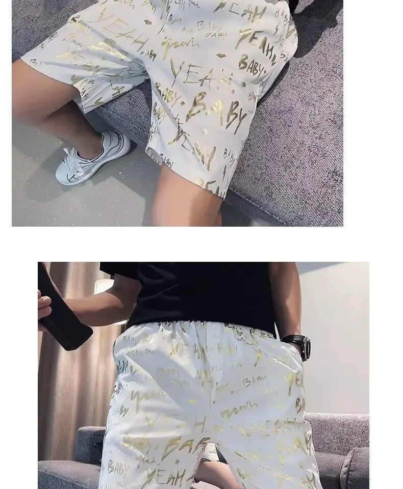 Gold Luxury Swimwear Shorts Breathable Surf Board Shorts Men's Vacation Beach Shorts Quick Dry Swimsuit Summer Sports Trunks Boy