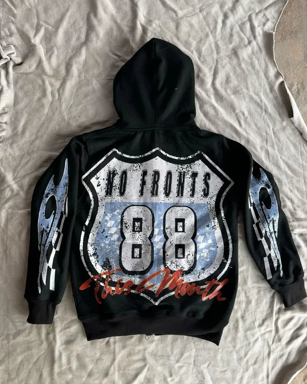 Trendy Brand Fashion Motorcycle Style Letter Print Oversized Hoodie Me