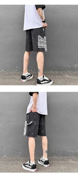 ripped holes patchwork denim jeans shorts mens high street straight short jeans hip hop streetwear casual short joggers pants unique joggers style 735