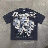 Street Hip-hop Rock Cartoon Anime Print Oversized Short-sleeved T-shirt Y2k Harajuku Gothic Punk Casual Loose Men Women Clothing