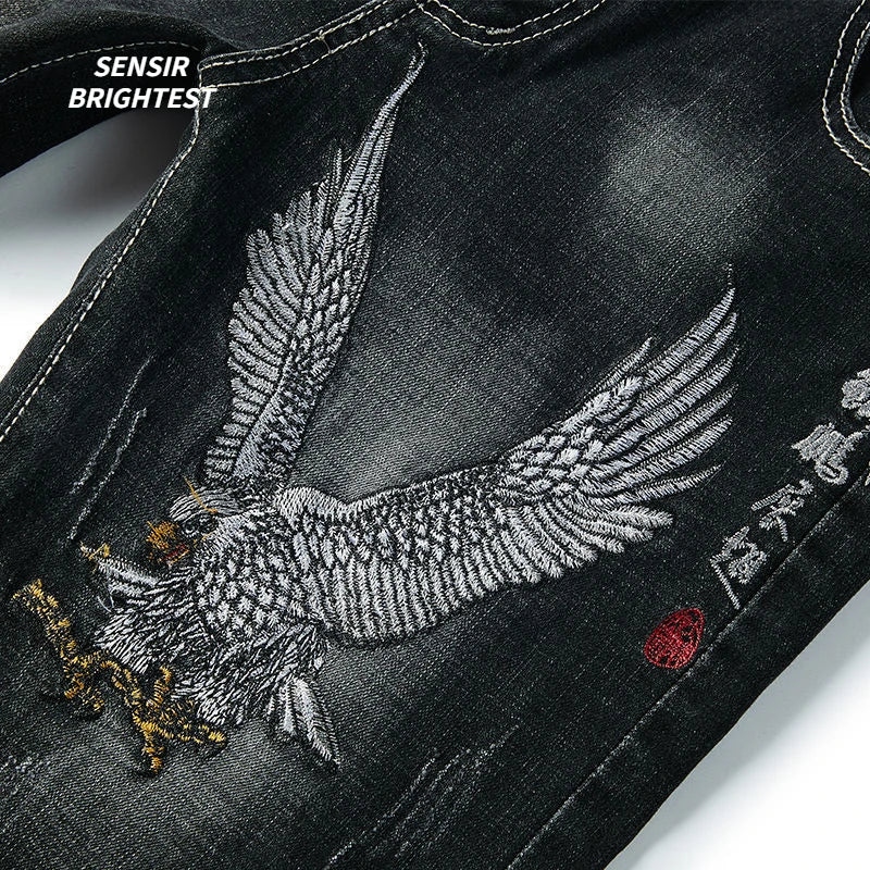 Summer Embroidered Eagle Denim Shorts Men's Summer Thin Fit Good Quality Ripped