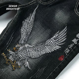 Summer Embroidered Eagle Denim Shorts Men's Summer Thin Fit Good Quality Ripped Five Points Pirate Shorts