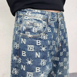 men jacquard streetwear hip hop vibe casual straight denim jeans pants boyfriend high street ripped jeans trousers unique jeans style 3104